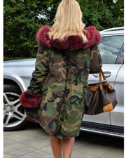 Aofur Women Faux Fur Camouflage Parka Women Hooded Long Winter Jacket Overcoat Plus Size S-3XL